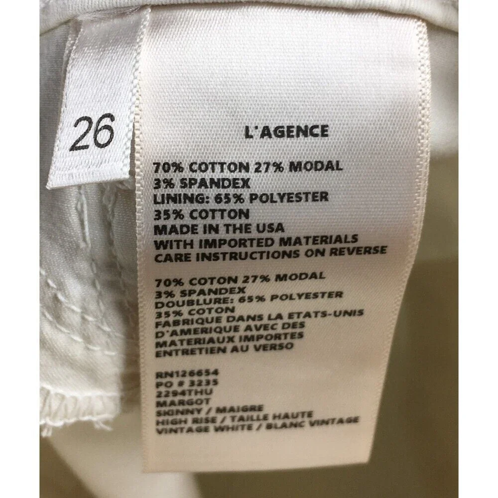 L'Agence Jeans Women's Size 26 Vintage White Margot Skinny